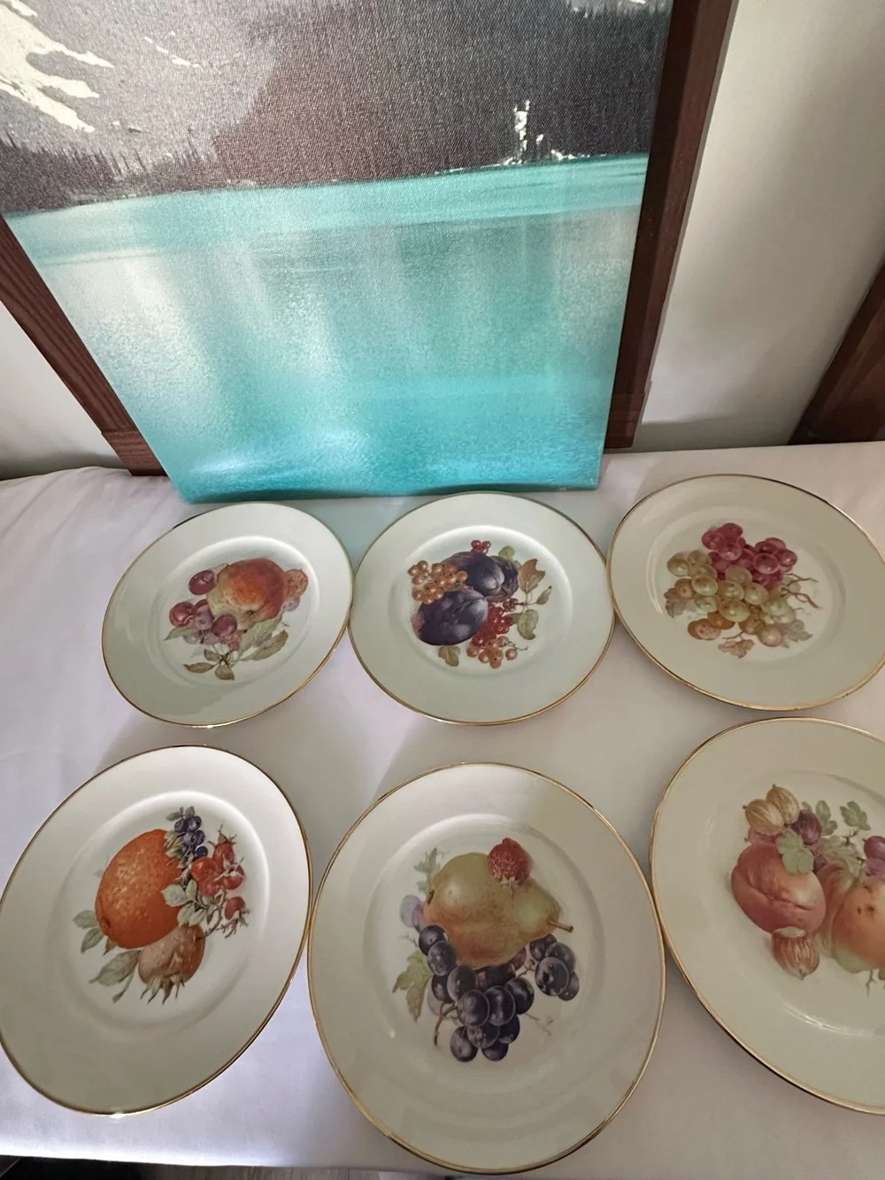 Porcelain Fruit Dessert Plates with Gold Rim - White (Set) 6